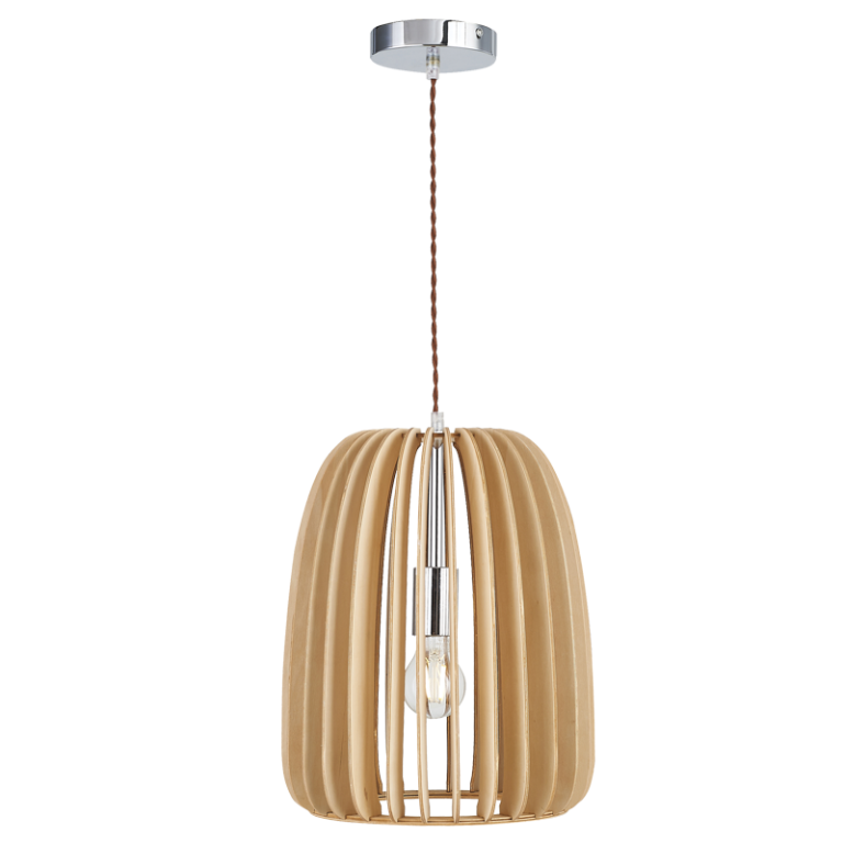 Polished Chrome Pendant with Wood